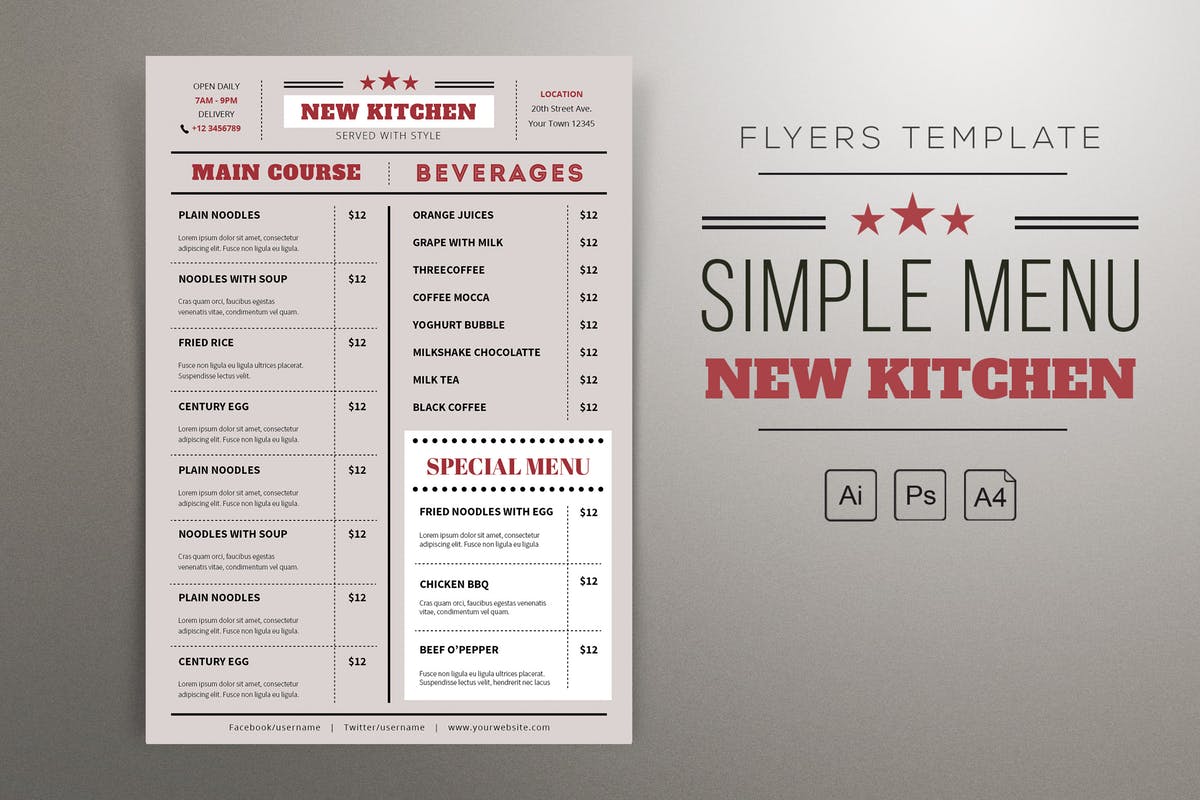 超简约餐厅菜单文字排版设计模板 Flat Menu Resto插图