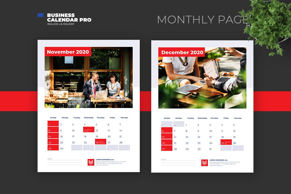 简约商务设计风格2020年日历表设计模板v1 2020 Clean Business Calendar with US Holiday插图(8)