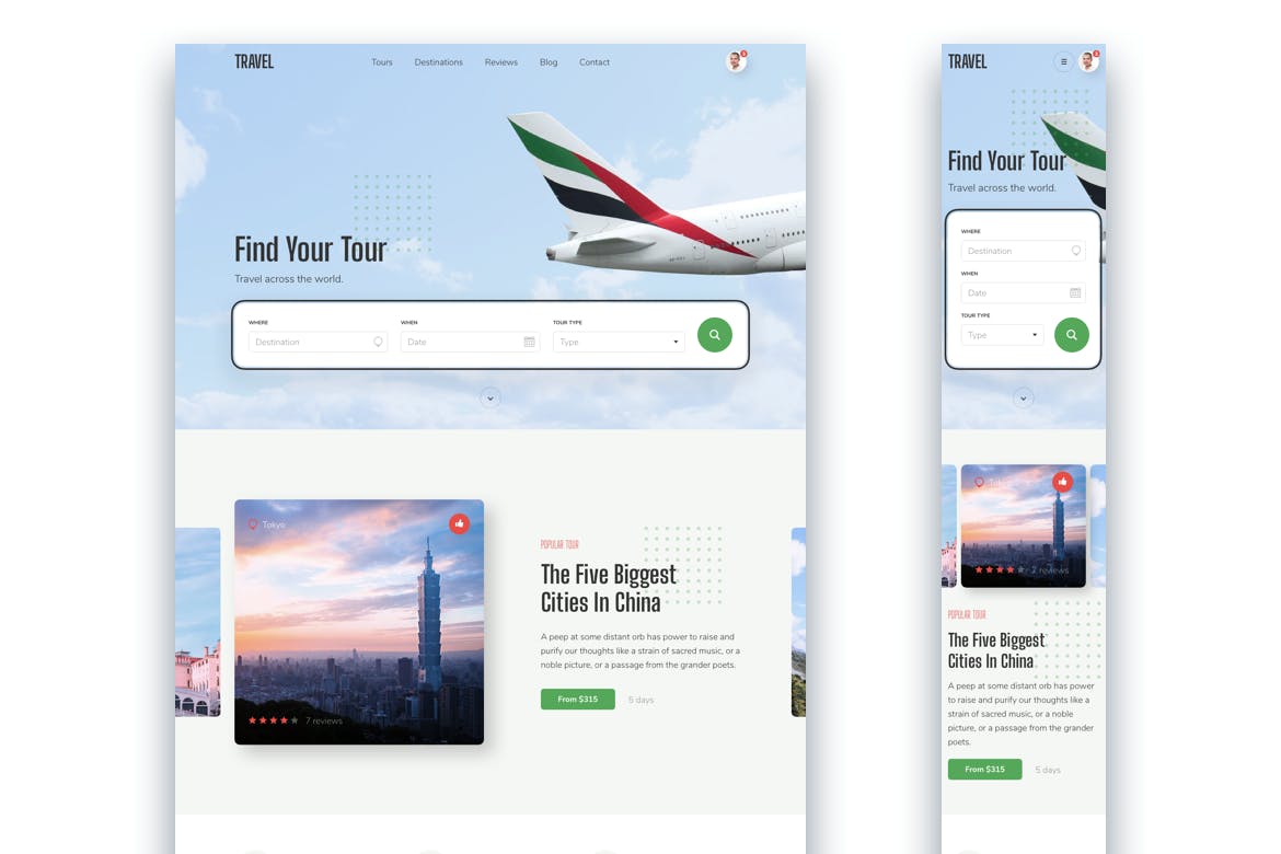响应式旅游主题网站UI设计套件 Travel Responsive Landing Page插图(1)