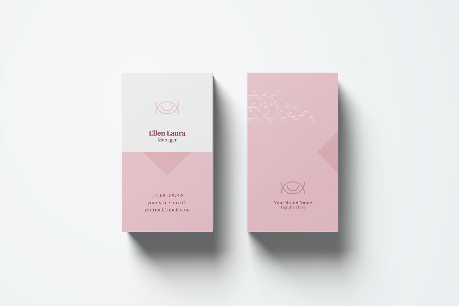 浅粉色优雅风格竖版企业素材库精选名片模板 Business Card Template.v57插图(1)