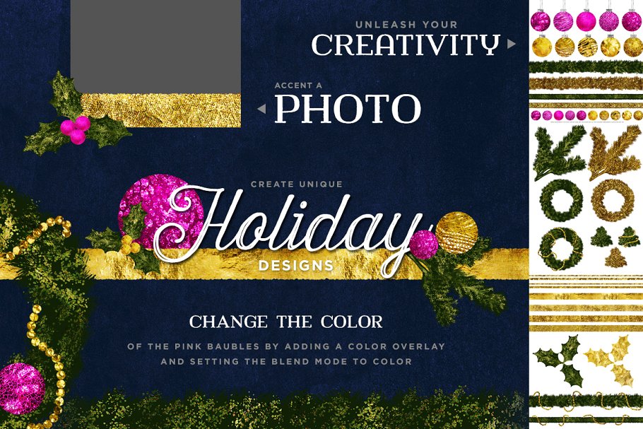 经典华丽圣诞节手绘元素插画 Hand Drawn Christmas: Vintage + Glam插图(1)