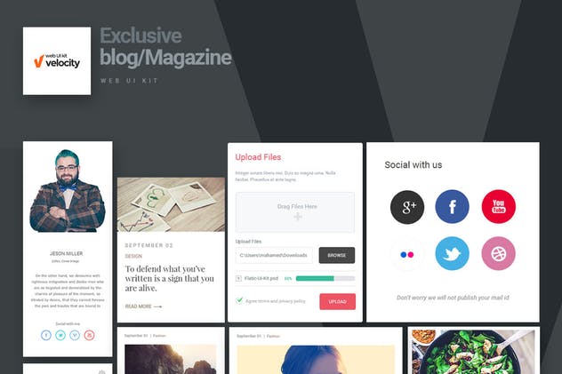 杂志类博客网站设计UI套件 Velocity Bloggers Web UI Kit插图(2)