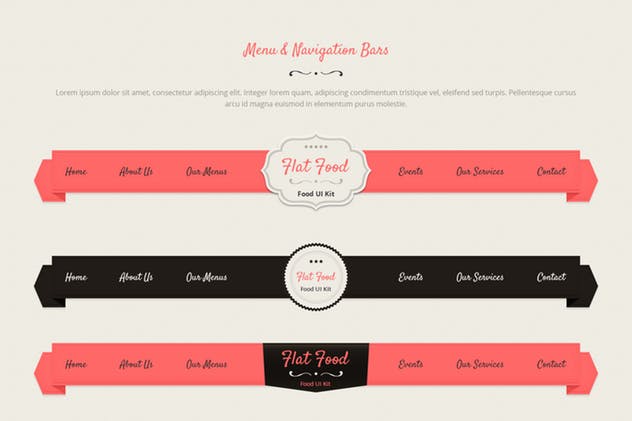 扁平风格食品/餐馆/咖啡品牌网站UI模板 Flat Food – Food, Restaurant, Cafe UI Kit插图(1)