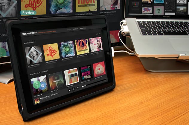 平板APP应用界面设计演示样机模板 Black iPad Tablet App UI Mock-Up插图(13)