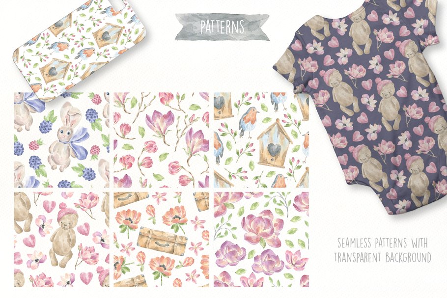 美容化妆主题水彩设计素材 Fairytale Watercolor Collection Pro插图(4)