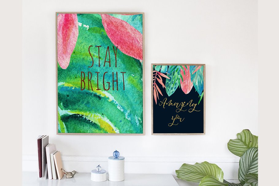 亚马逊热带雨林树叶金色水彩剪贴画 Tropical leaves Amazonia gold clipat插图(5)