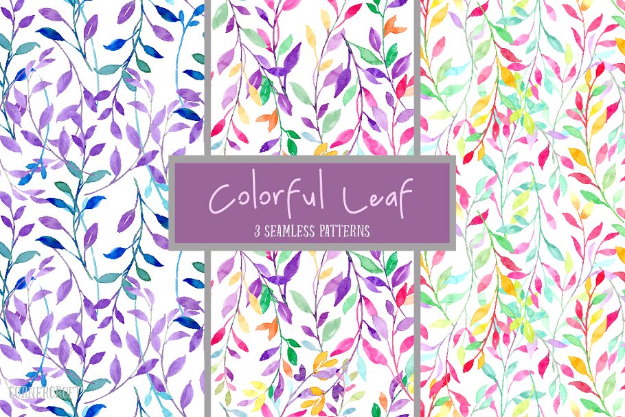 水彩树叶设计套装 Watercolour Colorful Leaf Design Kit插图(3)