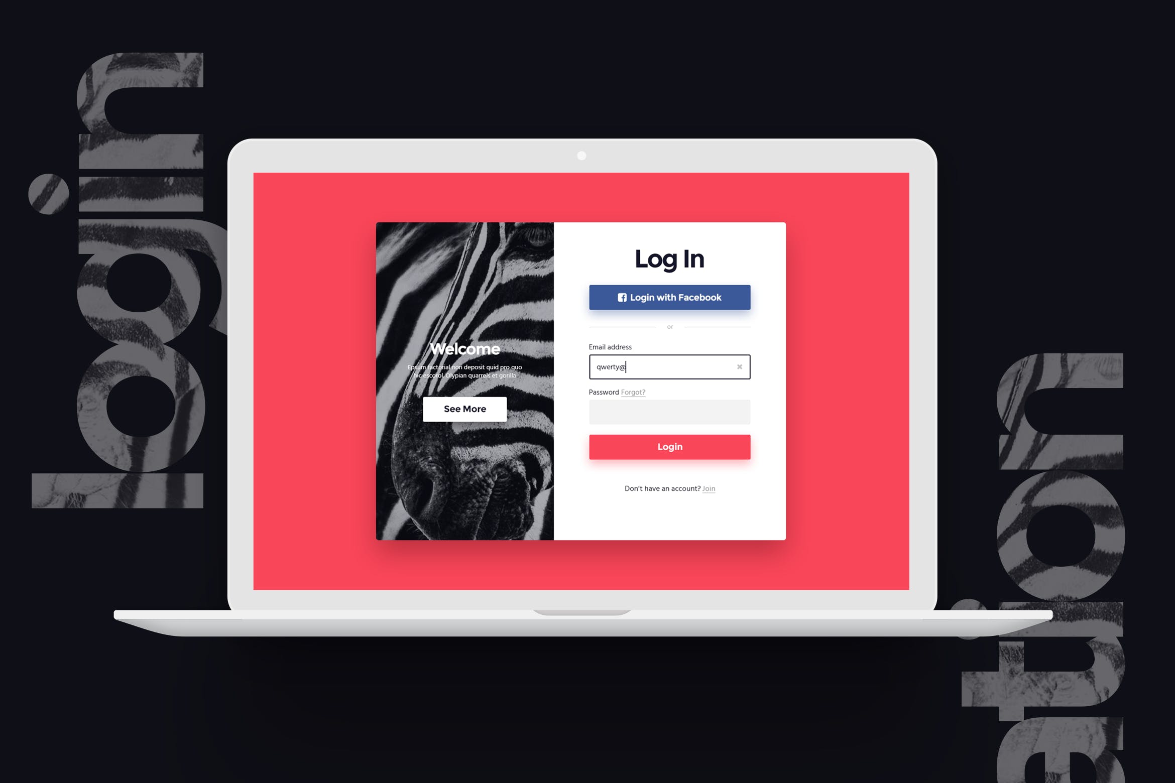 网站登录注册窗口表单设计素材库精选模板 “Zebra” Login & Registration Form插图