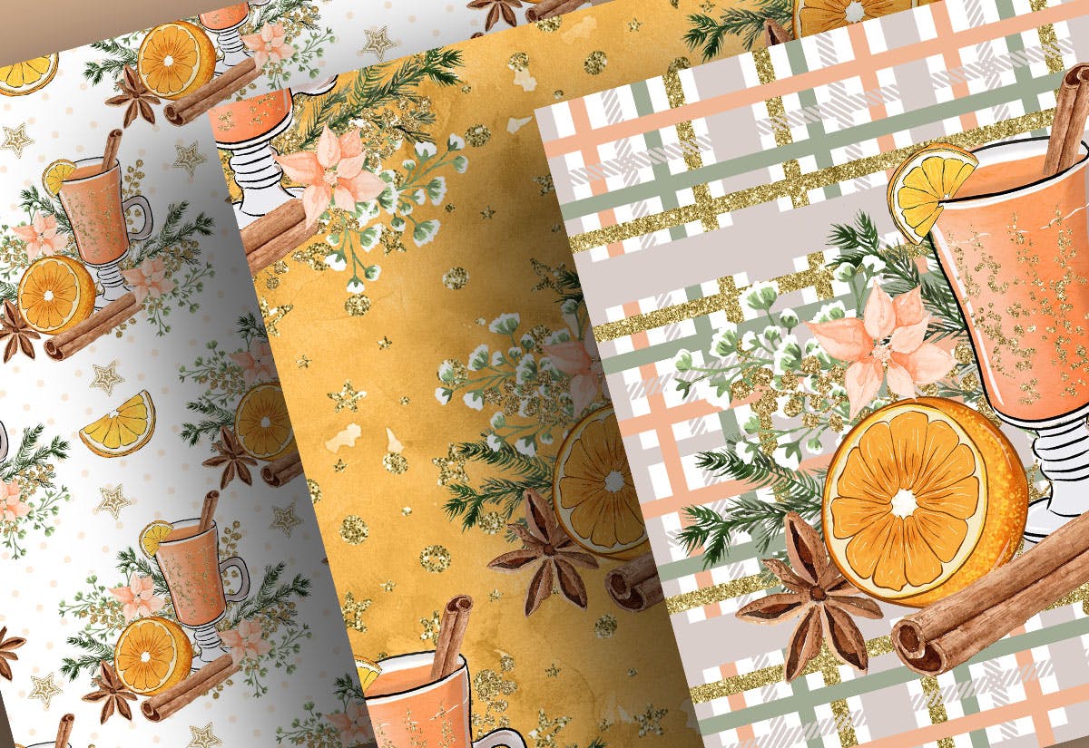 橙色圣诞节主题数码纸张背景素材 Christmas Orange digital paper pack插图(4)