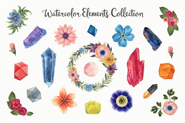 水彩花卉插画元素套装 Watercolor Enthusiast Graphic Kit插图(1)