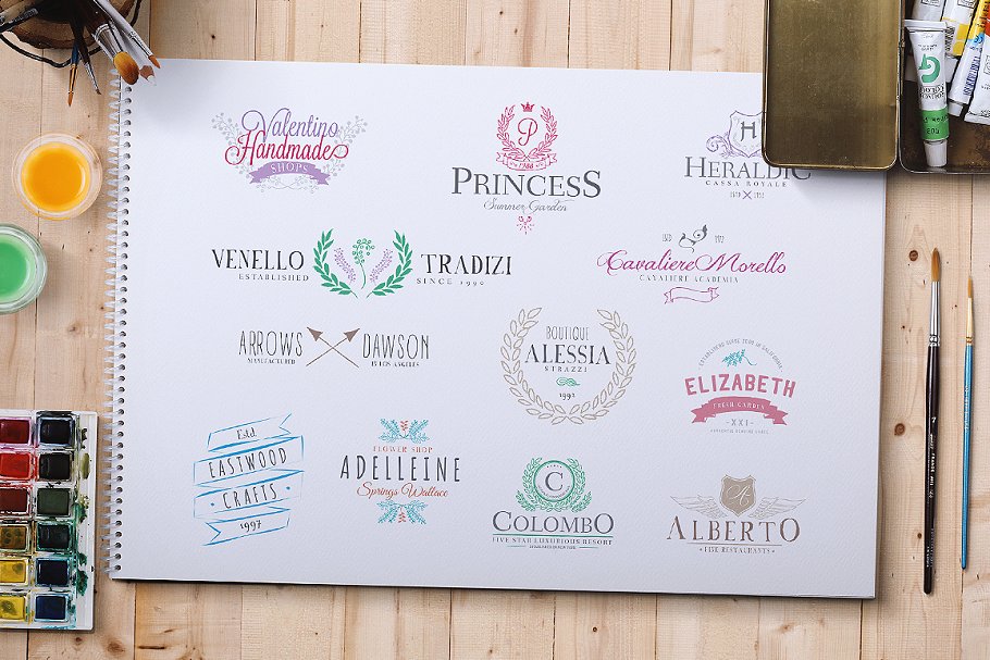 Logo设计优雅手绘花环装饰元素 Hand Drawn Elements and Logos插图(2)