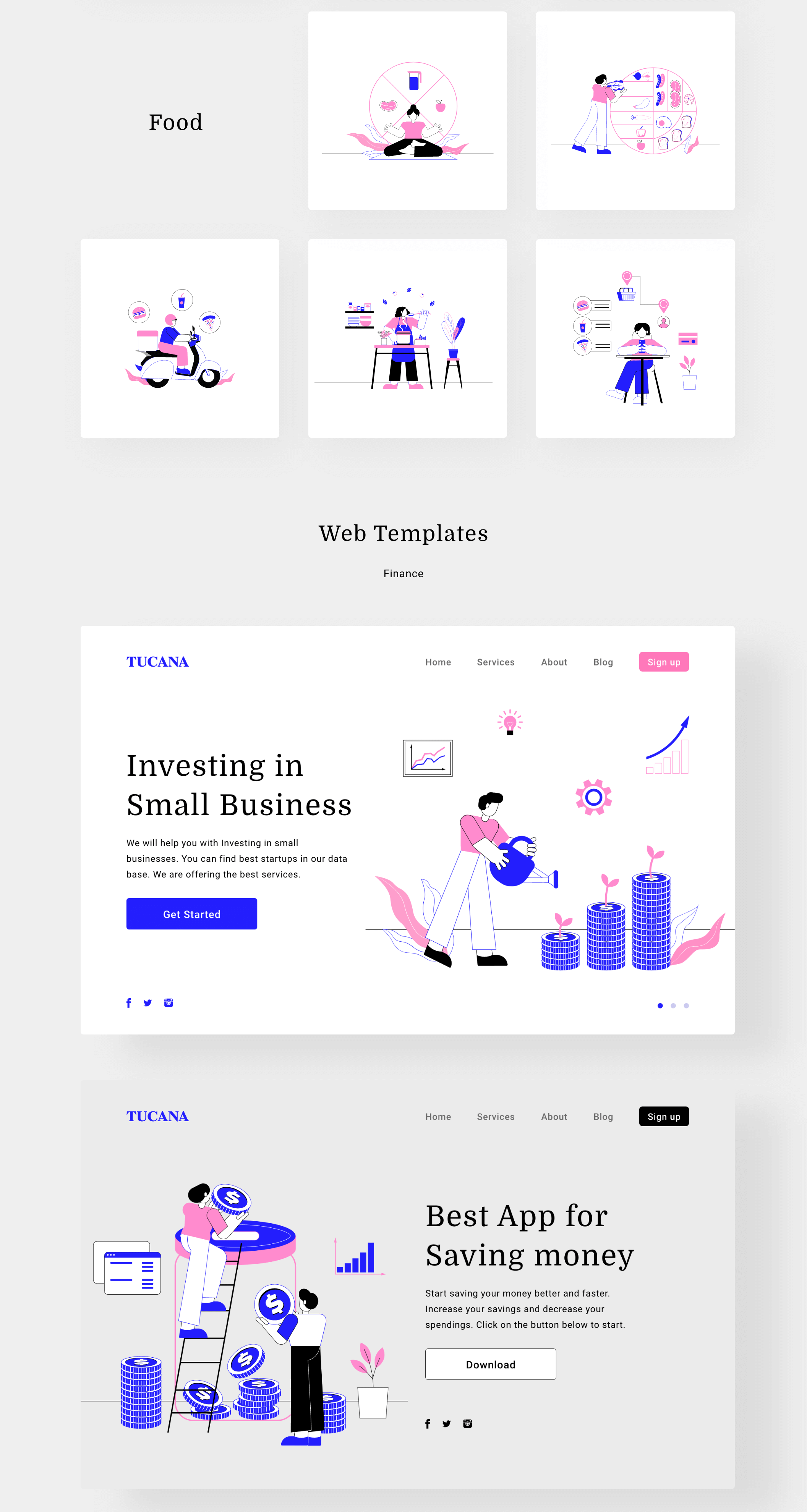 素材库下午茶：现代和时尚的插画包+UI模板套装插图(3)