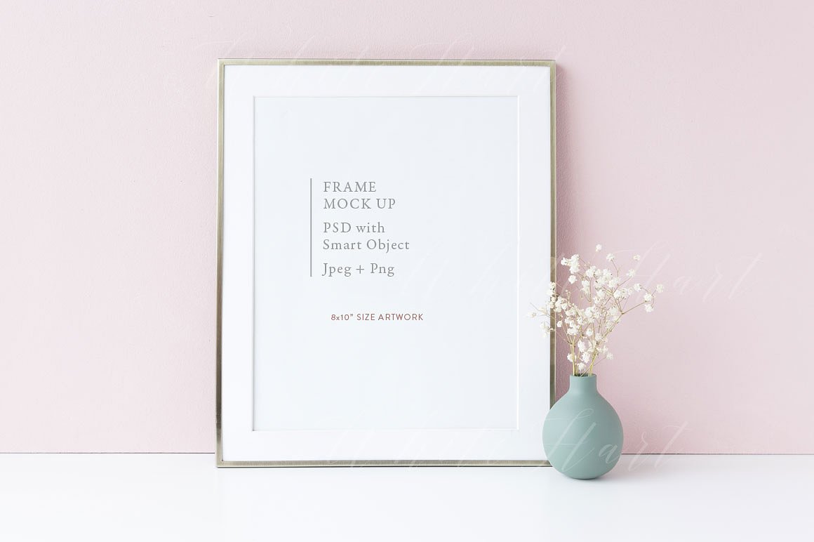 银色边框画框相框样机模板 Gold 8×10" frame mock up插图