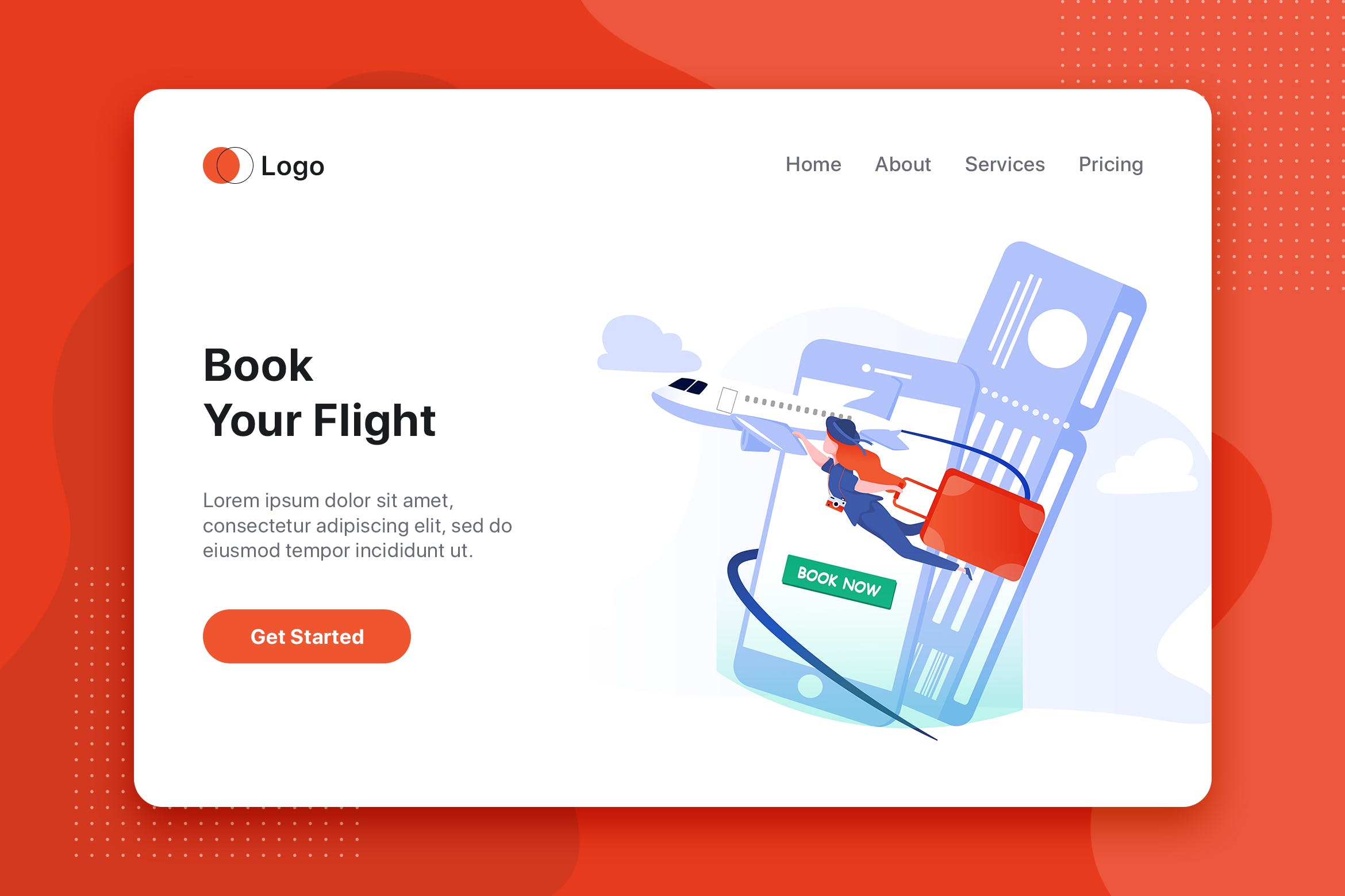 航班预订网站首页设计概念插画 Modern flat design concept of Book your flight插图