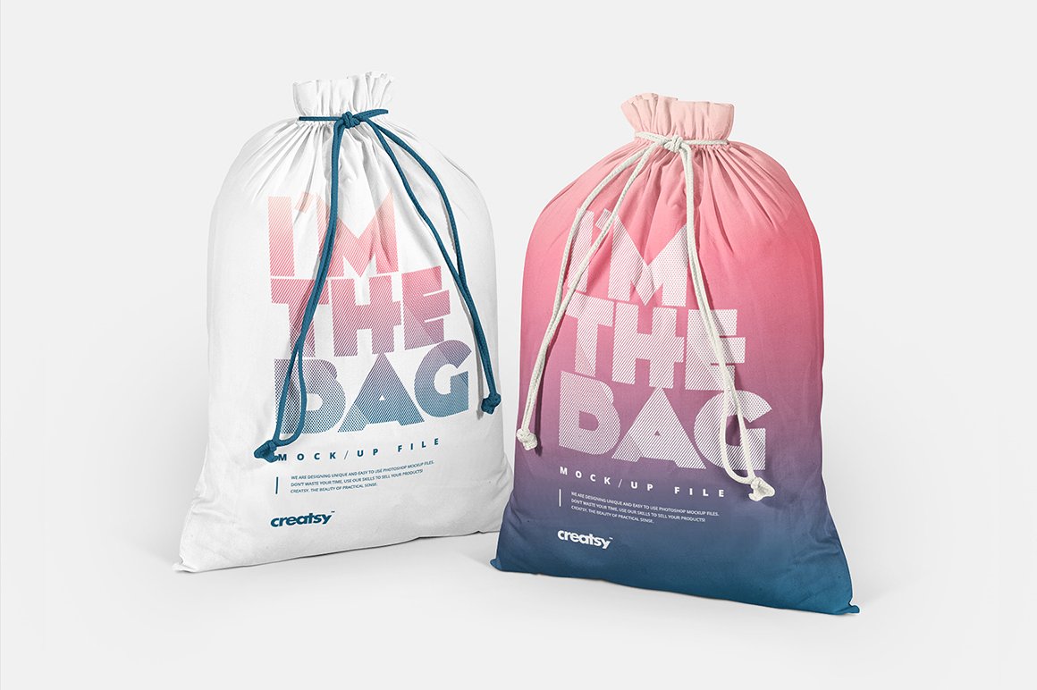 拉绳袋布袋样机模板集合 Drawstring Sack Mockup Set插图(1)