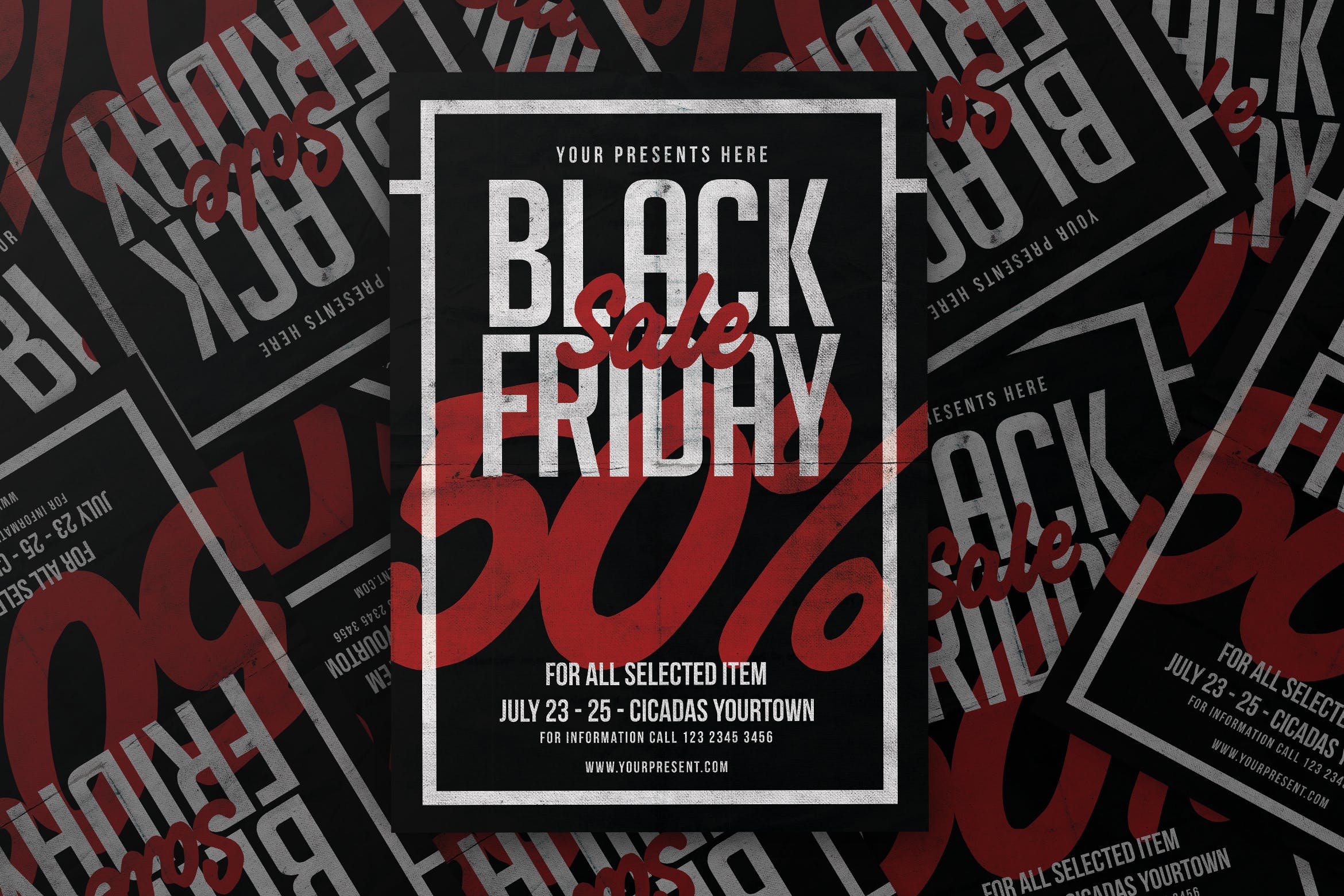 2019黒五海淘购物节促销广告海报模板 Black Friday Sale Flyer插图