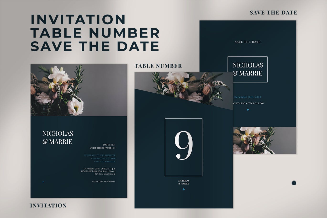 现代轻奢风格婚礼邀请设计素材 Wedding Invitation Suite插图(2)