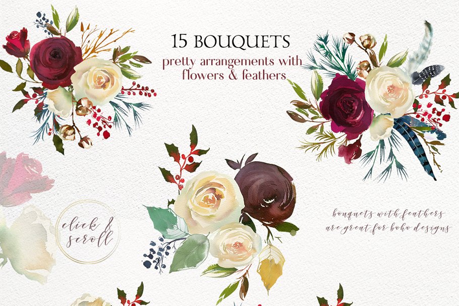 冬季花卉花饰相关设计工具包（剪贴画、纹理&装饰字母） Winter Solemnity Floral Design Kit插图(3)