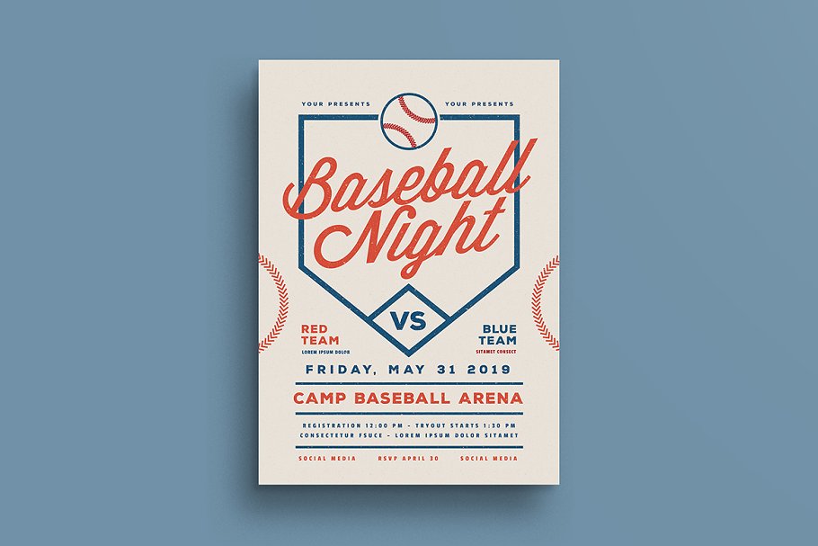 篮球之夜体育活动宣传海报设计模板 Baseball Night Flyer插图