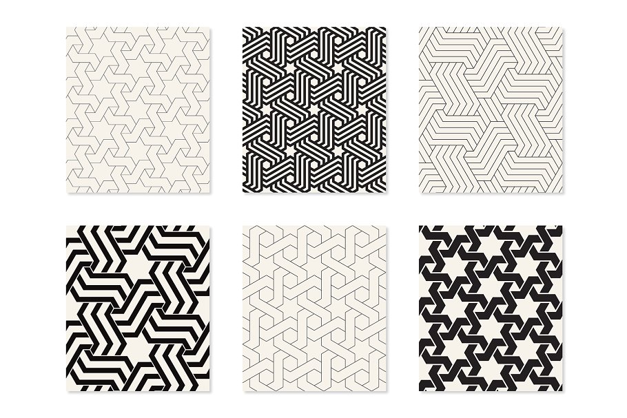 单色复杂几何无缝图案 Monochrome Seamless Patterns Set插图(2)
