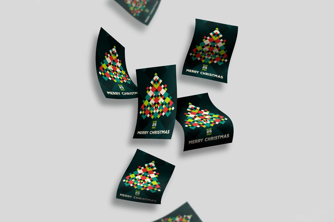 纸编圣诞树装饰圣诞节海报传单设计模板 Modern Merry Christmas Flyer Card插图(4)