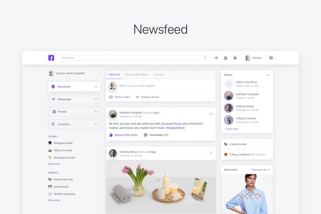仿Facebook社交网站用户界面UI模板 Clone UI Kit – Social network like Facebook插图(1)