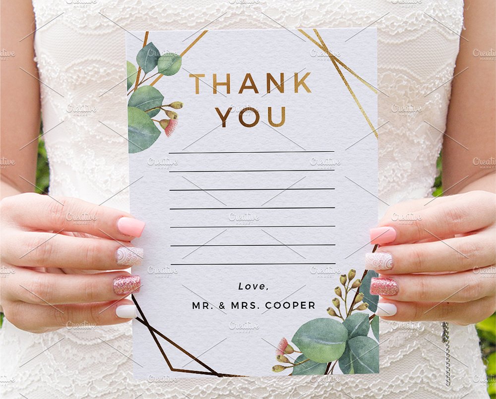 黄金比例设计婚礼邀请物料设计模板 Eucalyptus Gold Geometric Frame插图(6)