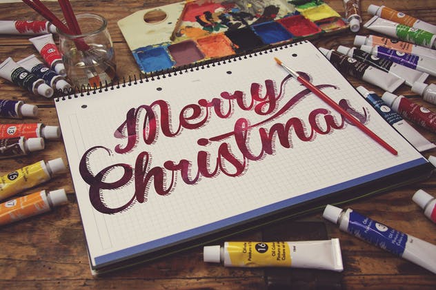 画室创作场景网格笔记本样机模板v5 Grid Notebook Paint Scene插图(1)