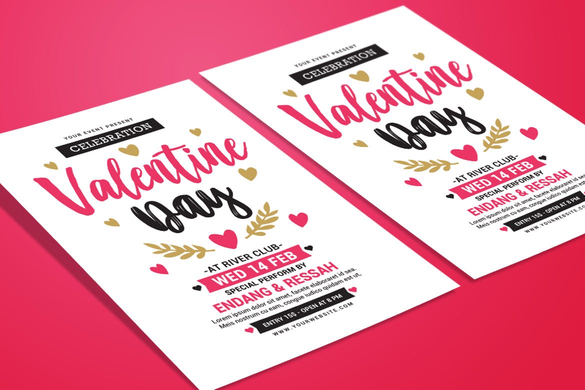 简约设计风格情人节主题海报传单模板 Valentine Day Celebration插图(1)