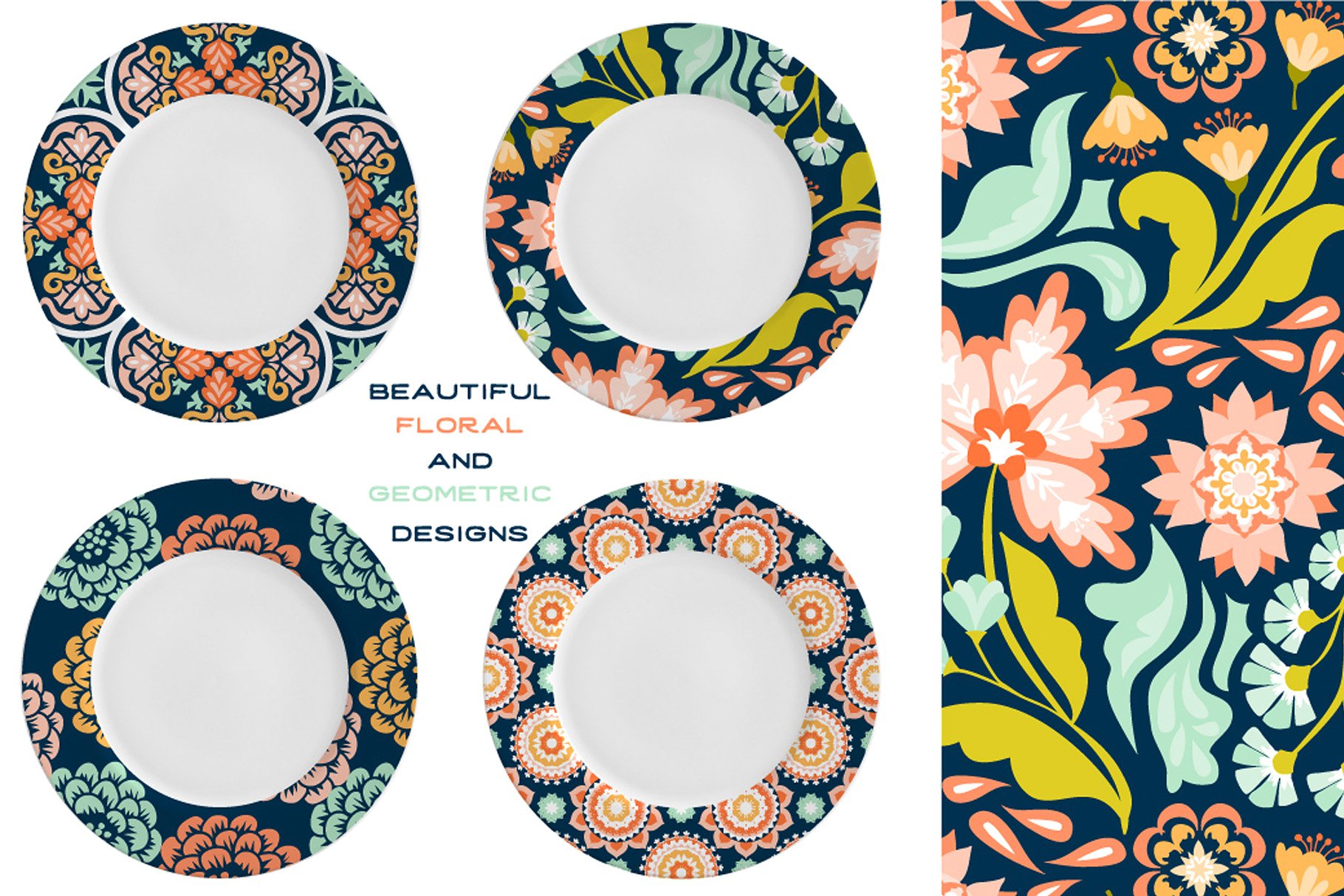 靛蓝与番木瓜色现代图案纹理 Indigo and Papaya Modern Patterns插图(4)