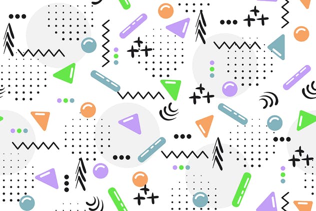 时尚潮流风格多彩图形无缝背景 Seamless Patterns of Pop Shapes Backgrounds插图(3)