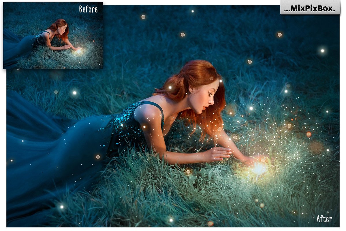 浪漫黑夜金萤火虫照片叠层插图(3)