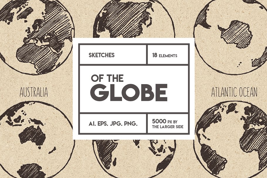 地球七大洲四大洋素描图形 Sketches of the globe插图