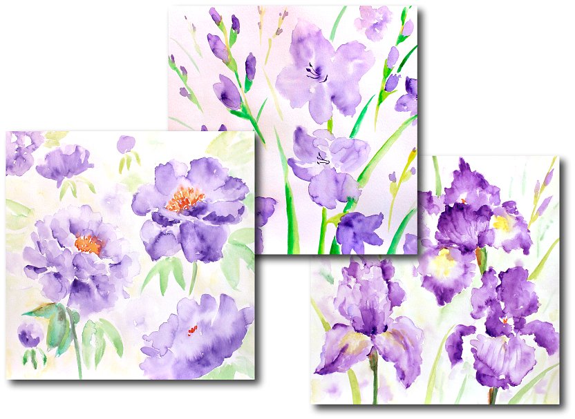 蓝色水彩花朵图案素材 Watercolor Patterns blue flowers插图(1)