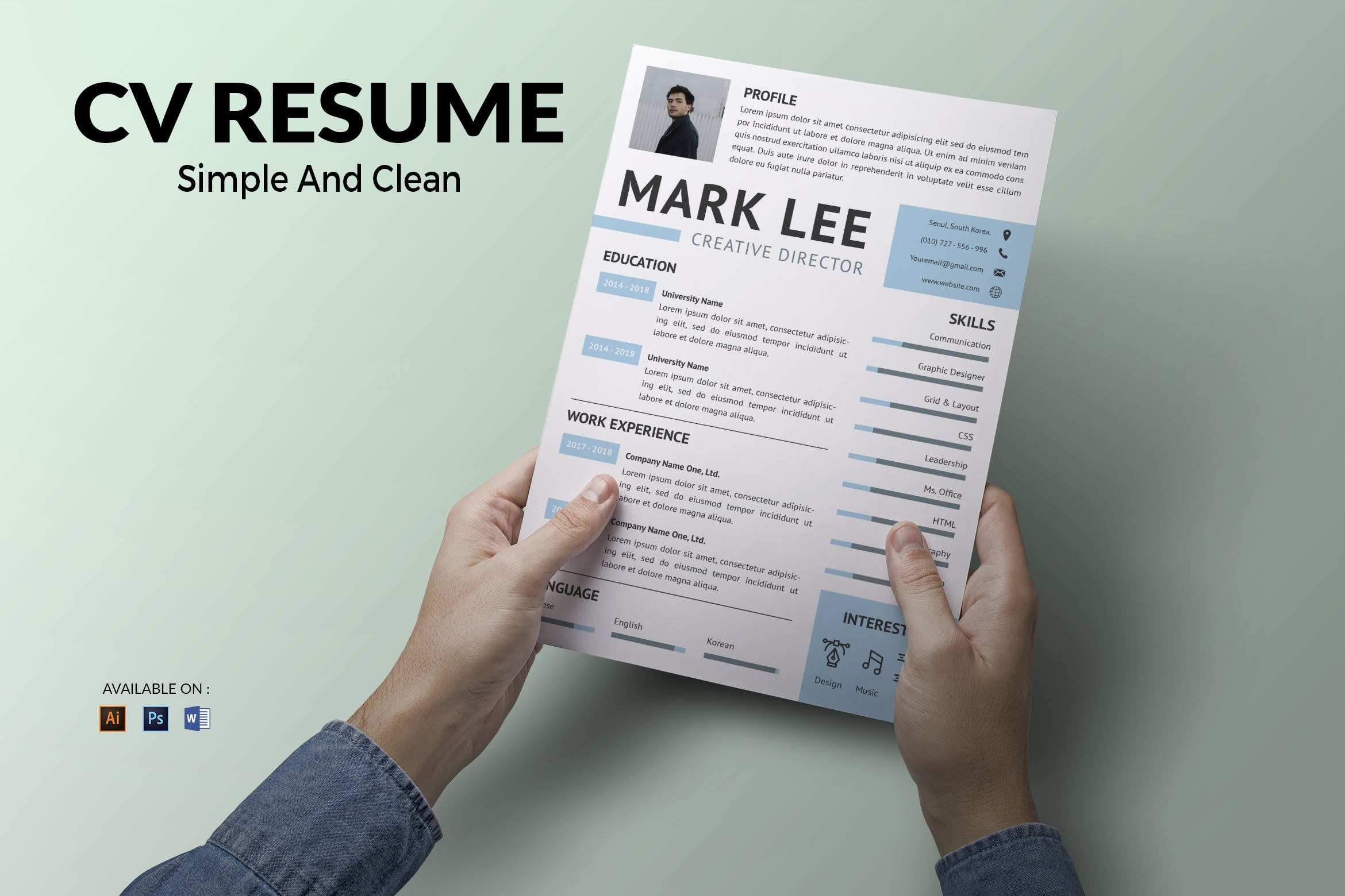 简单干净布局个人CV电子简历模板 CV Resume Simple And Clean插图