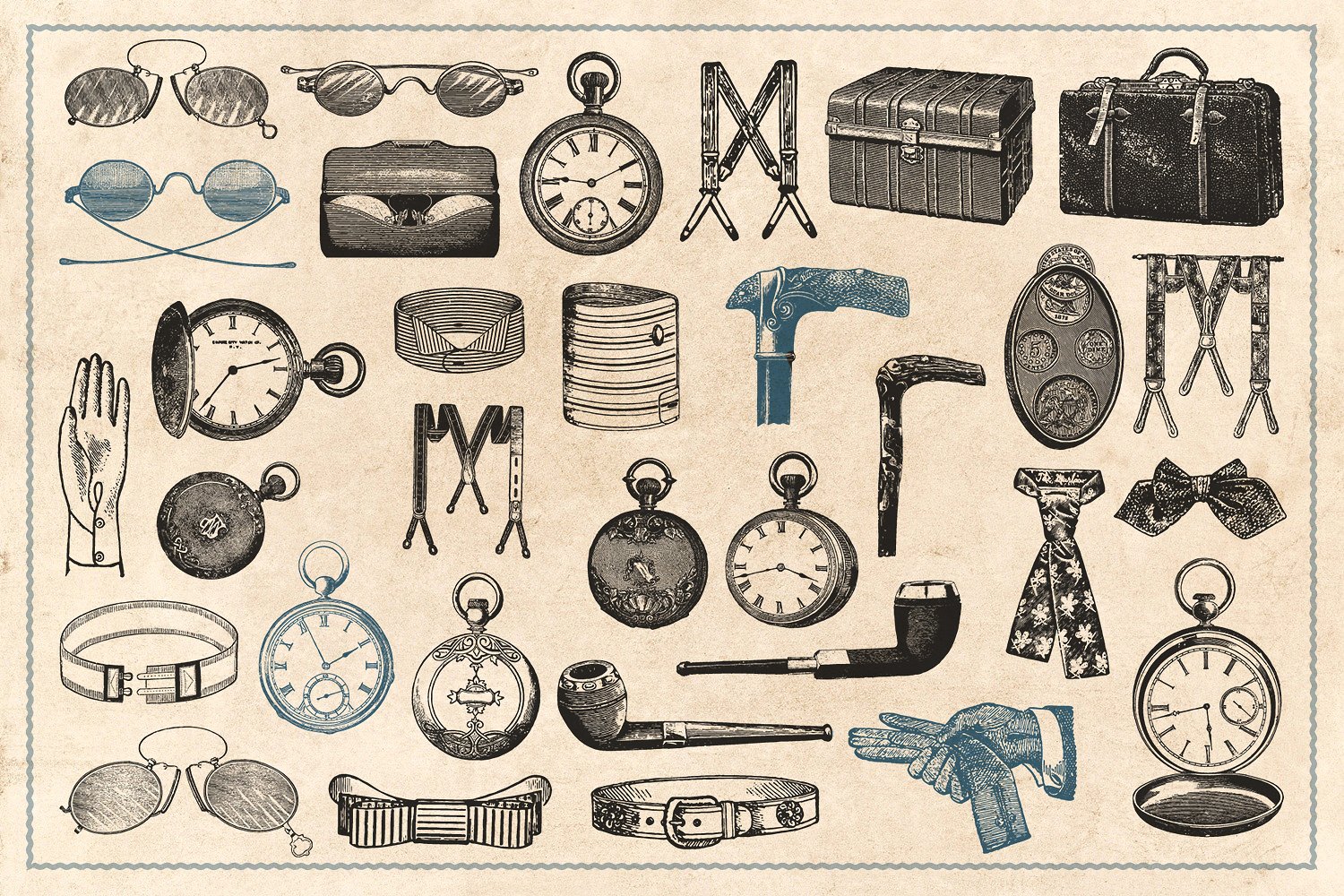 200个复古版画和男女时尚服饰的手绘插图插图(3)