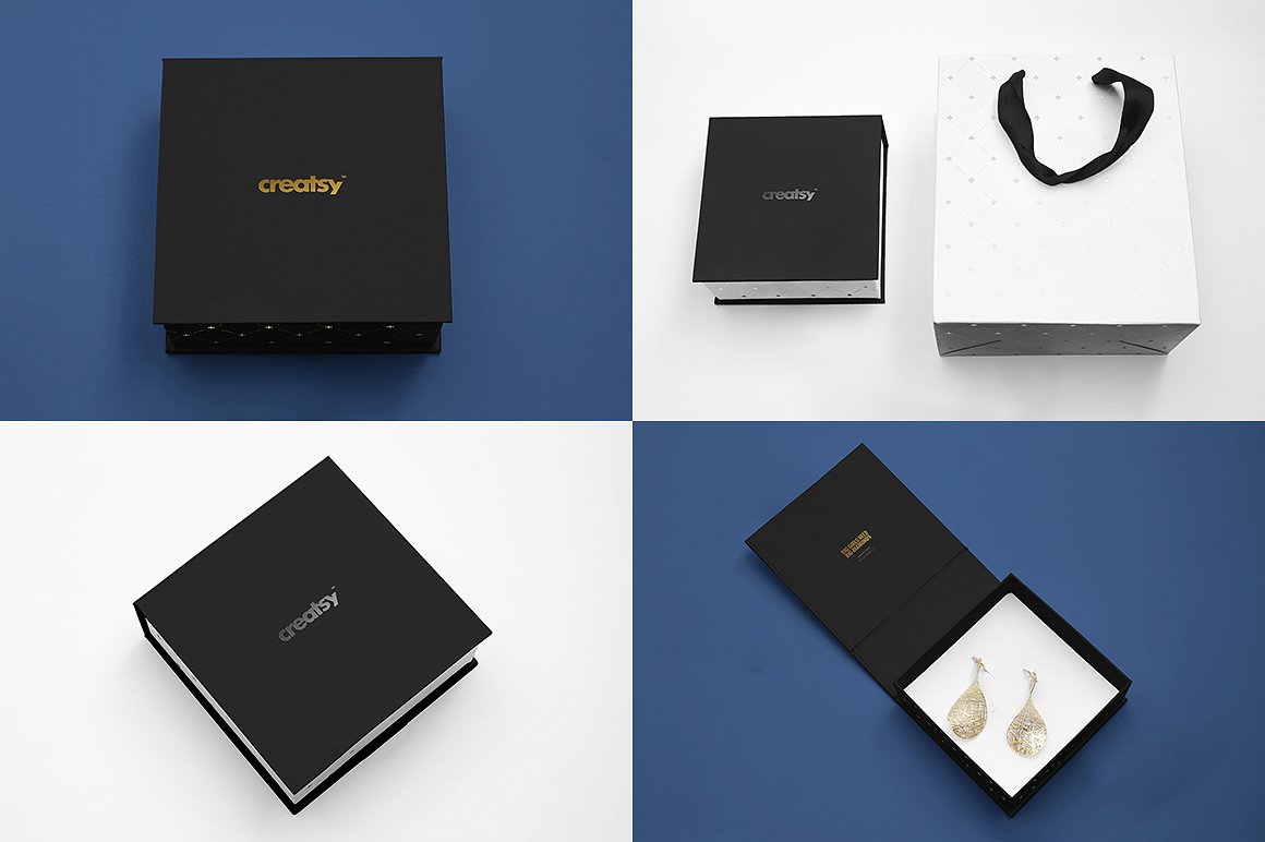 低调奢华珠宝盒礼品袋样机模板 Jewelry Box Mockup Set插图(6)