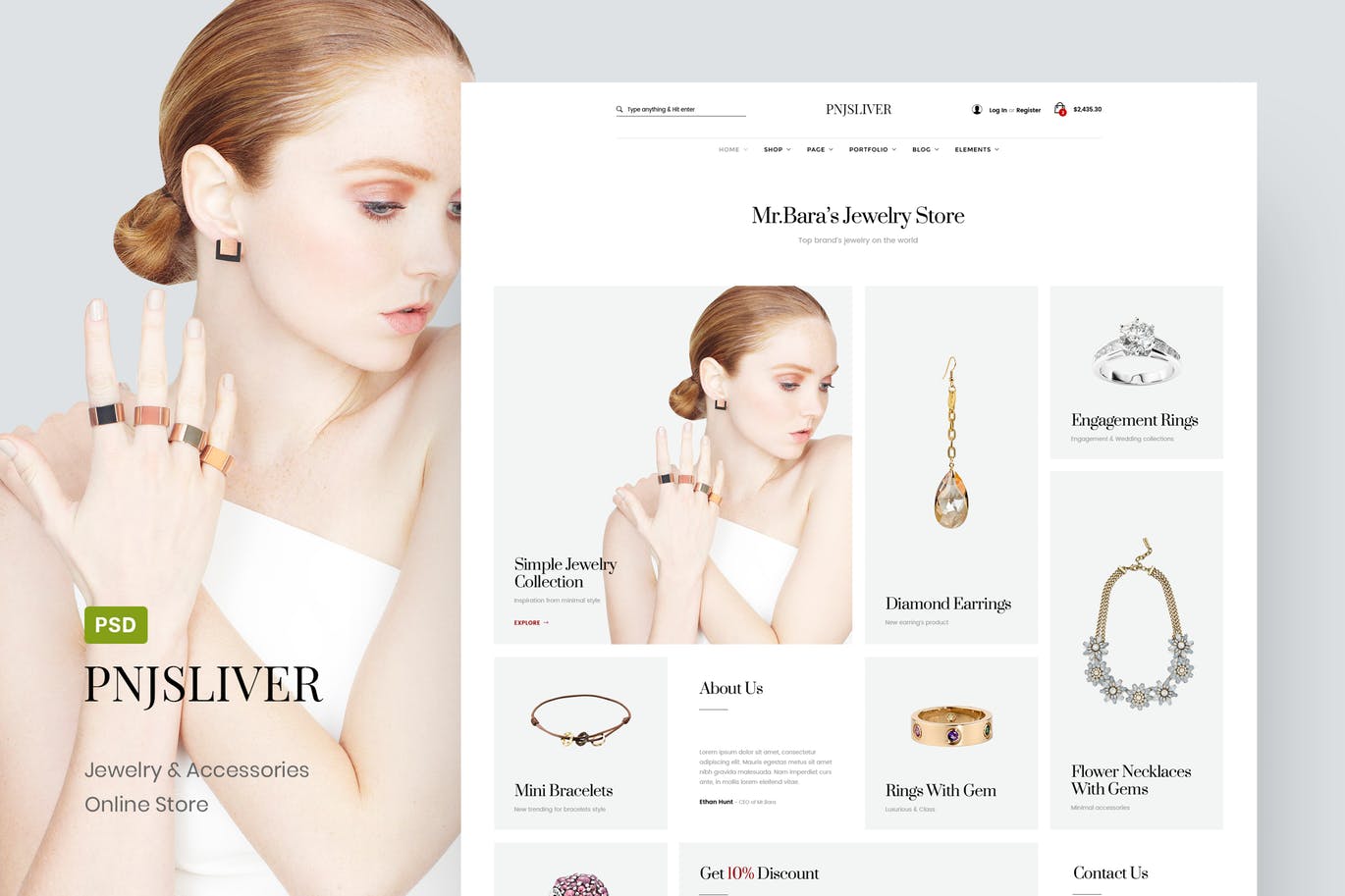 珠宝首饰网上商城网站设计PSD模板素材 PNJ Sliver – Jewelry Store Online PSD Template插图