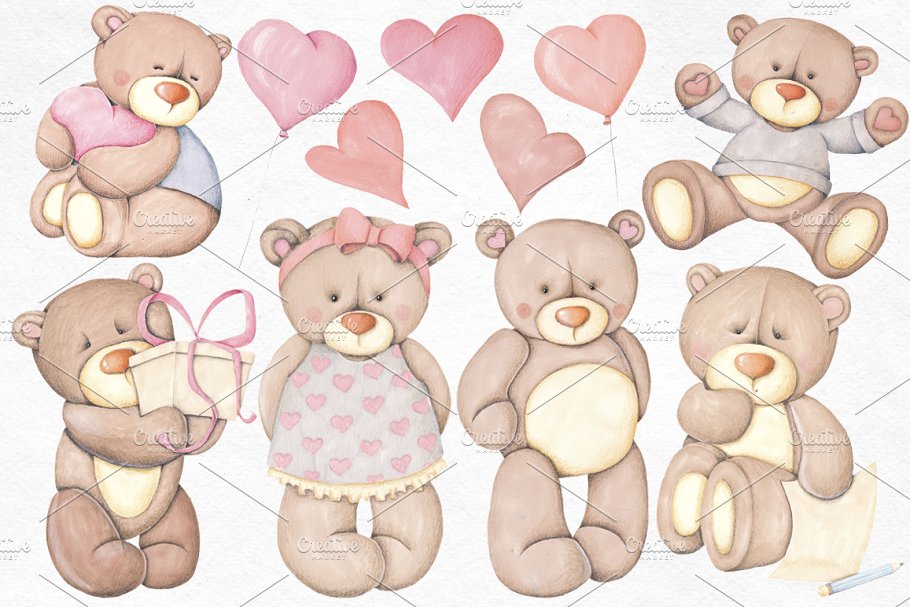 可爱小熊手绘插画素材 Bears Hand-painted illustrations插图(1)