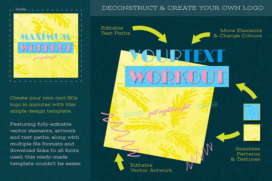 可定制的80年代健身房标志设计 Customisable 80s Gym Logo Design插图