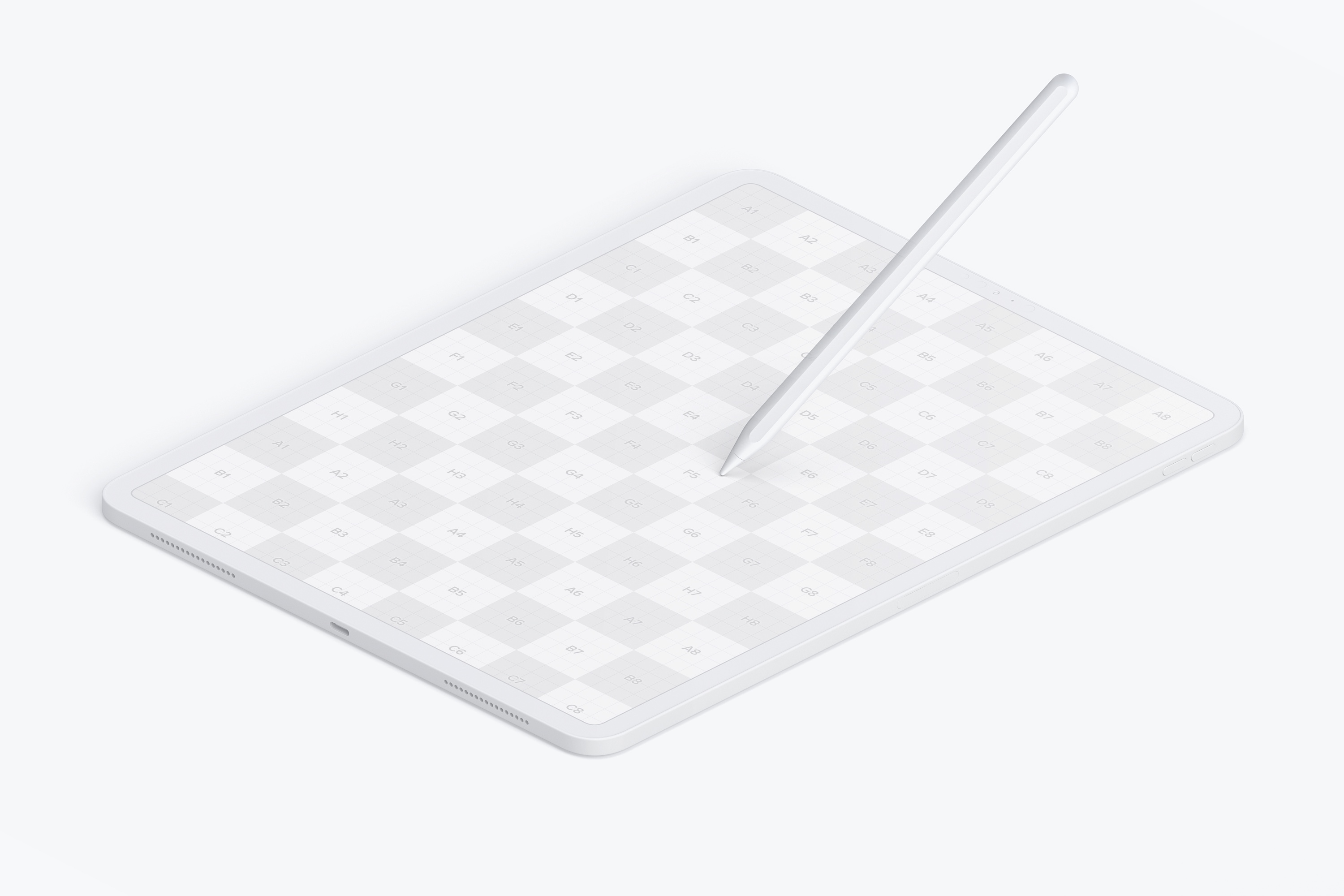 iPad Pro平板电脑等距右视图样机模板素材 Clay iPad Pro 12.9” Mockup, Isometric Right View插图(1)