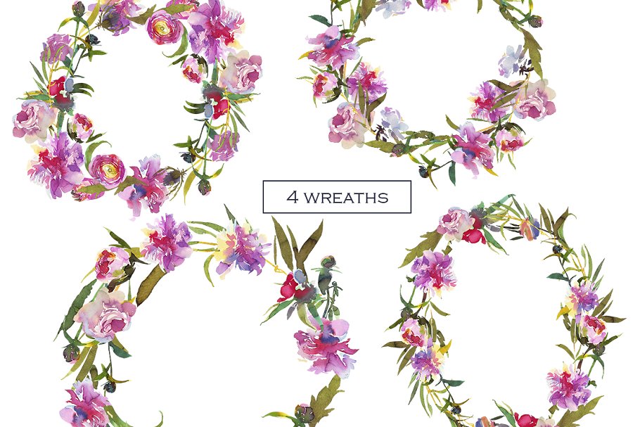 粉红牡丹水彩剪贴画合集 Pink Peony Watercolor Clip Art Set插图(3)