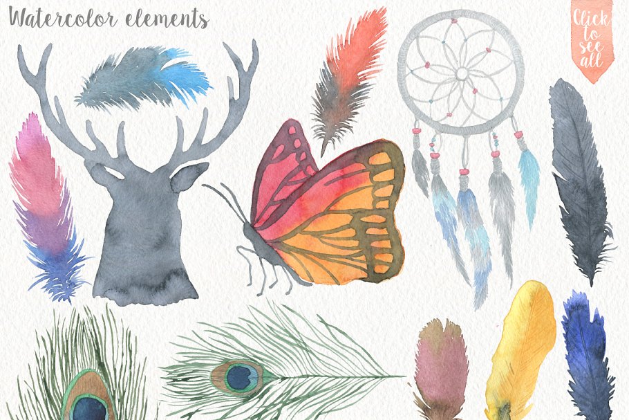 手绘水彩野生动植物插画素材 Wild Watercolor DIY Pro插图(3)