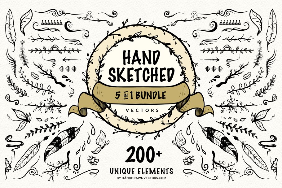 手绘素描叶子元素矢量插画 Hand Sketched Vectors Bundle插图