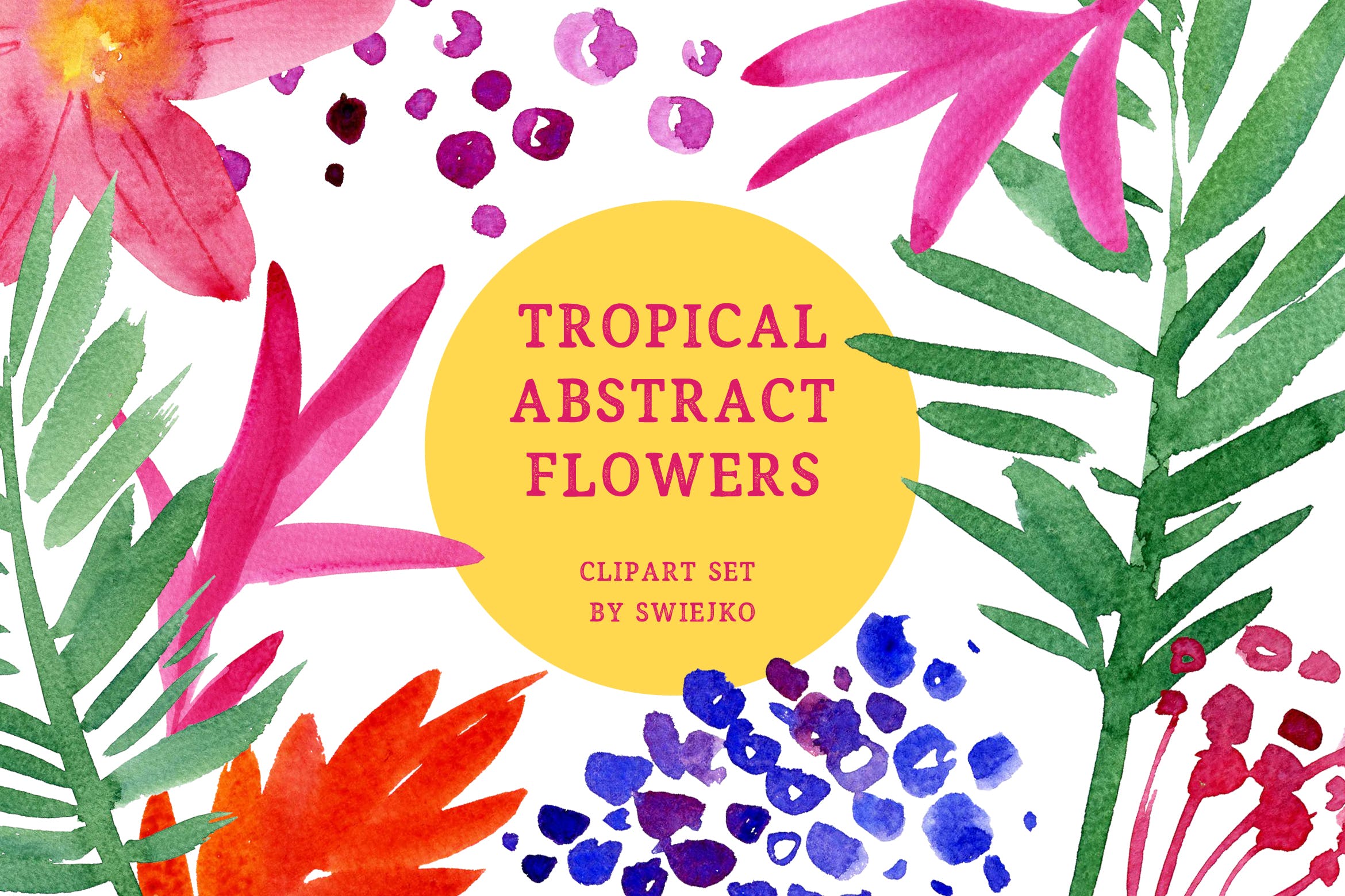 热带水彩花卉手绘剪贴画素材库精选PNG素材 Tropical Abstract Flowers插图
