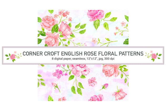 英国玫瑰水彩插画背景素材 Watercolor English Rose Pattern插图(3)