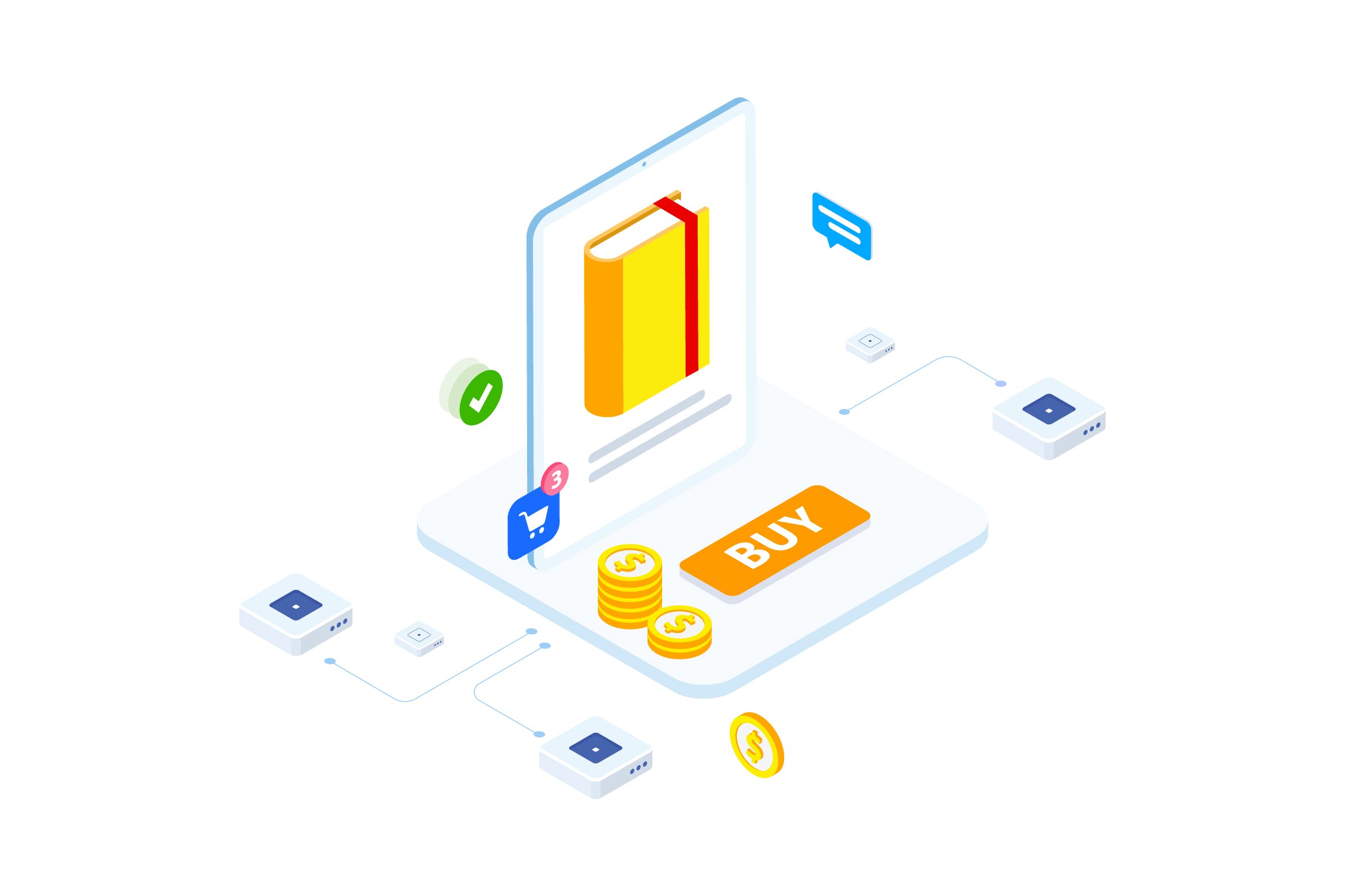 区块链电商主题等距矢量概念插画v4 E-commerce on Blockchain Isometric 4 – FV插图