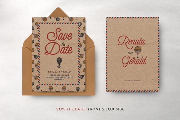 复古旅行婚礼请柬邀请函套装模板 Vintage Travel Wedding Suite插图(2)