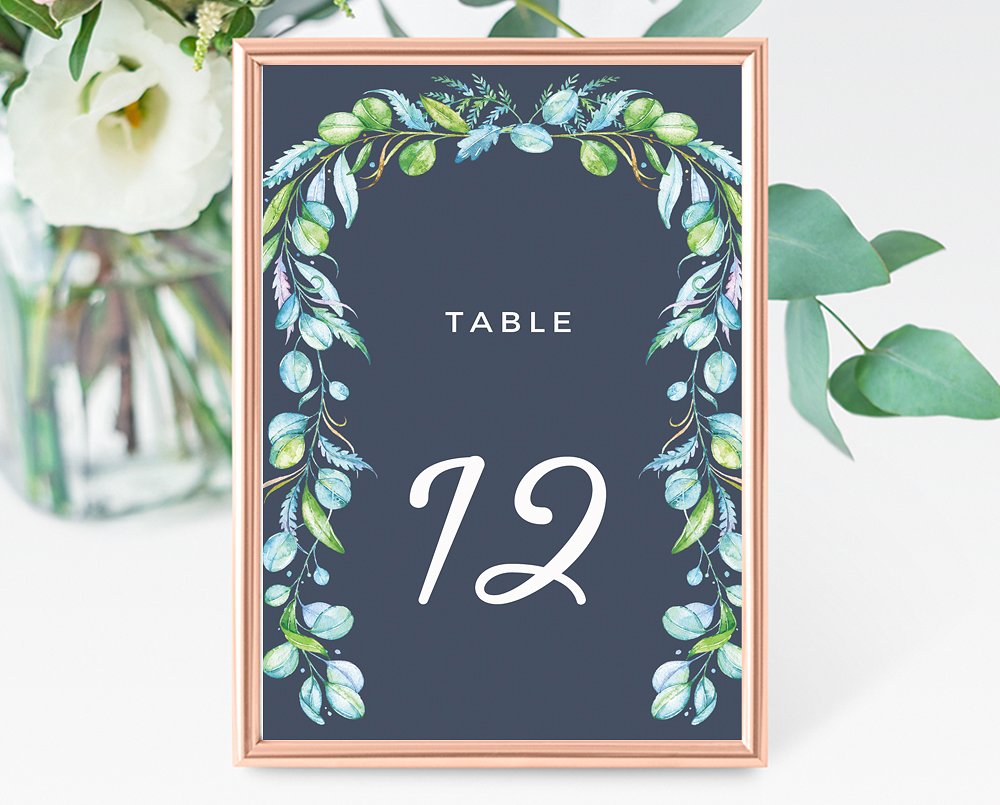 绿叶装饰框婚礼邀请设计套件 Greenery Foliage Frame on Blue插图(2)