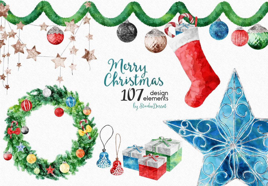 350+超丰富实用的圣诞节水彩手绘素材打包下载[png]插图(10)